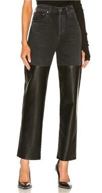 Agolde Pieced 90s Pinch Waist Howl Detox Recycled Leather Black Jeans 28